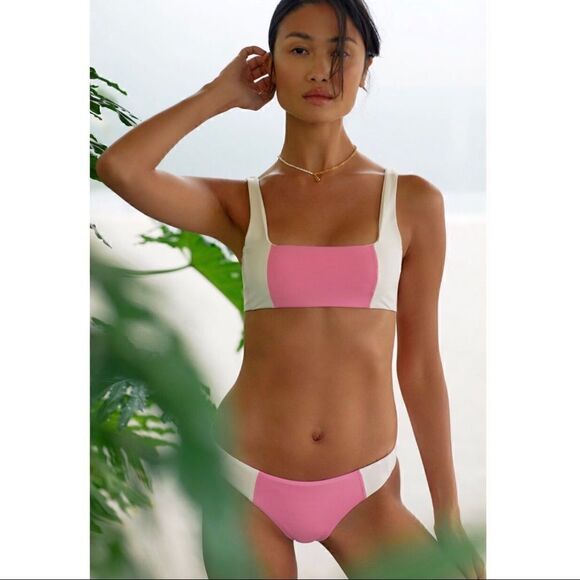 NEW Anthropologie Saint Maddox Pink Colorblock Smith Turner Sporty Bikini Large - Picture 1 of 7